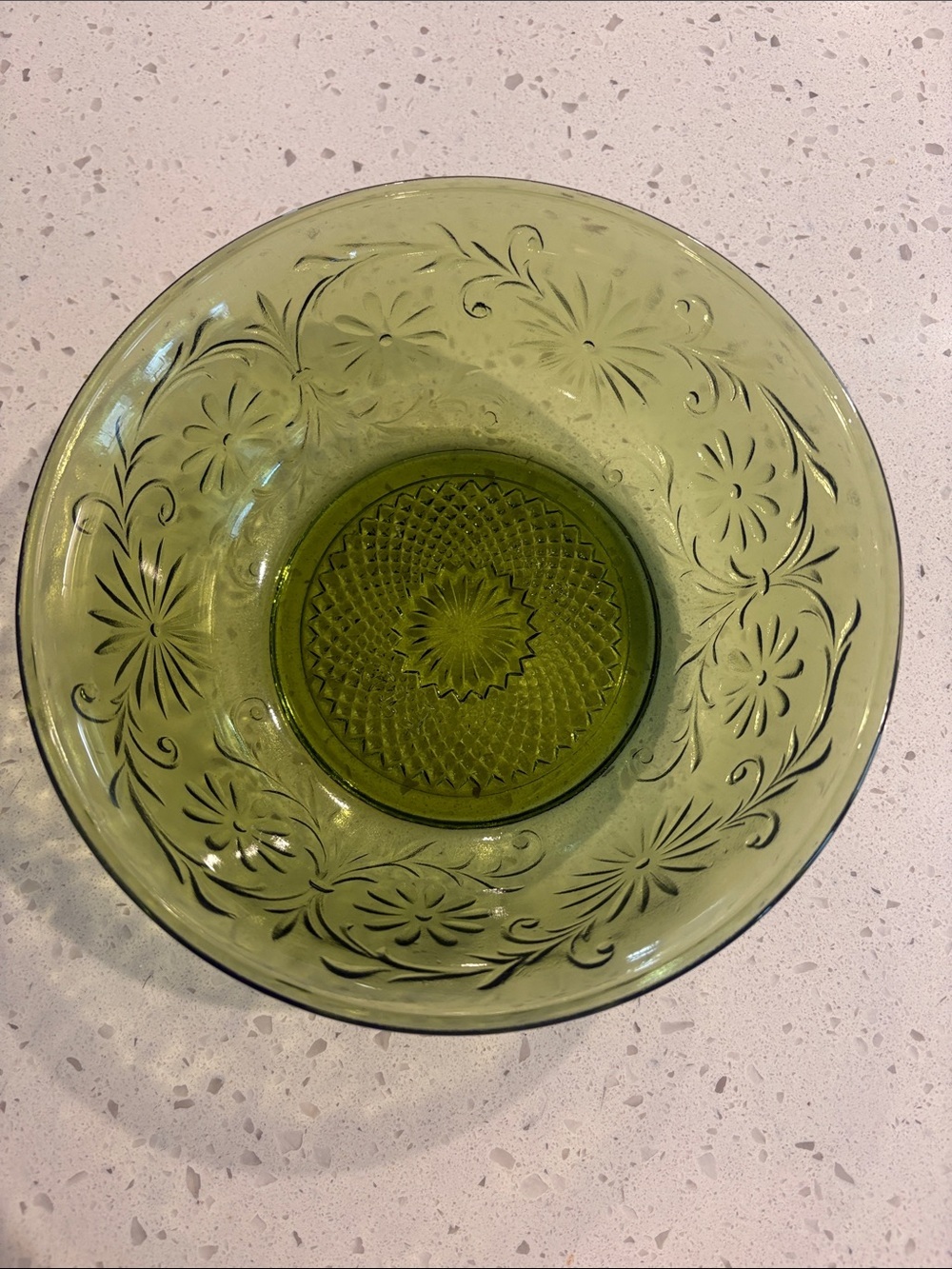 Green Glass Bowl - Vintage Style Textured Serving Bowl